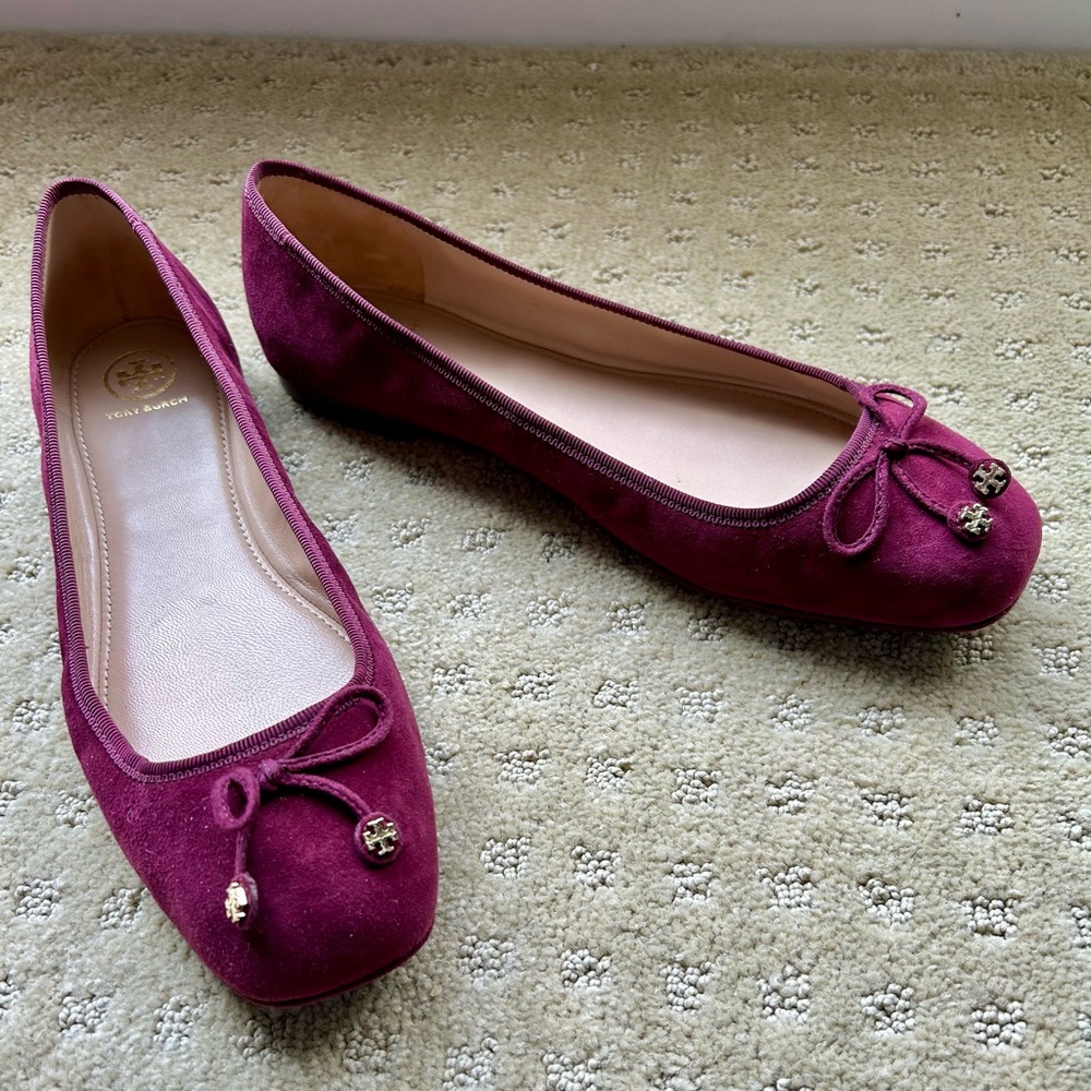 Tory Burch Laila Driver Ballet Suede/Grosgrain Color Port Size 11